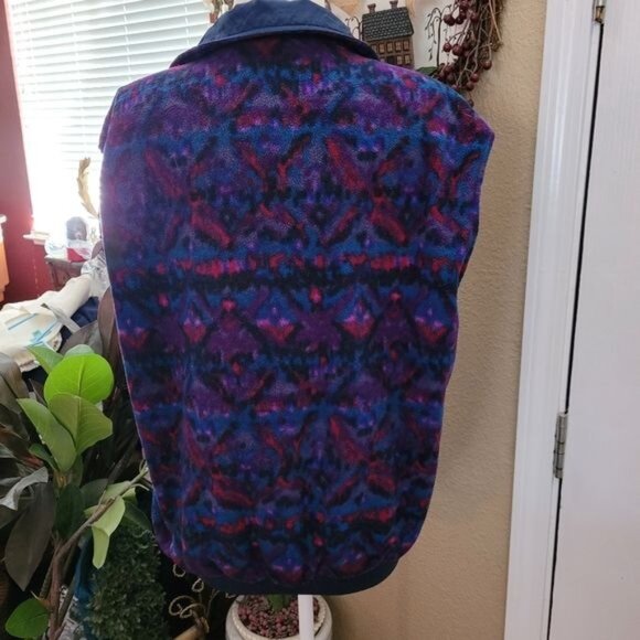 Columbia end reversible vest jacket fleece medium blue southwest print - Picture 4 of 9